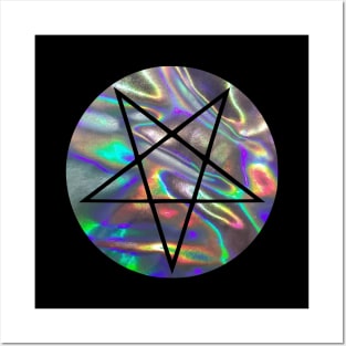 silver hologram print pentagram Posters and Art